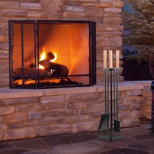 Fireplace Tools Set 4PCS with Poker Shovel Brush Stand Solid Fire Pit Black