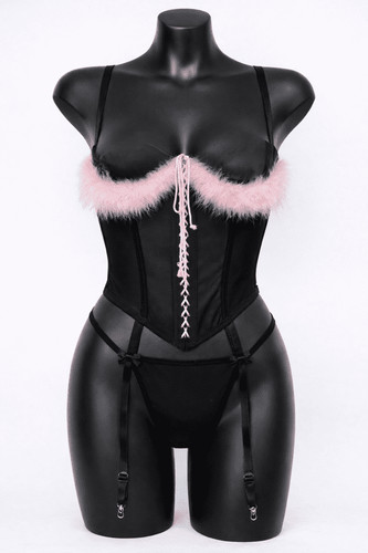 Ladies marabou cupless basque - cupless,