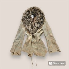 👢🍸 Vintage y2k metallic suede penny lane fur trim jacket Size 8 Medium