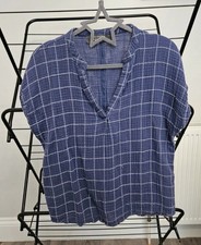 Ladies Blue Checked Tshirt - Size 10 - Good Condition - Primark