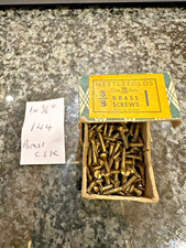 Full one gross (144) box Nettlefolds brass slotted wood screws 1 x 3/8"