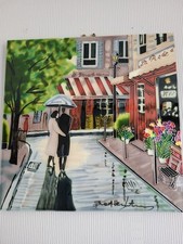 Romantic Stroll French Street Scene Brent Heighton Glazed Ceramic Tile Wall Art