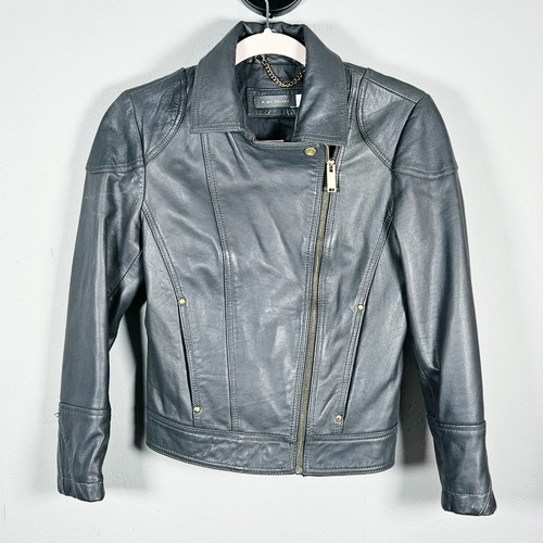 Mint velvet grey leather biker - mint,