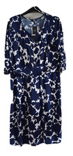 Joanna Hope Ladies Dress Size 24 BNWT blue & white stretchy long sleeve knee len