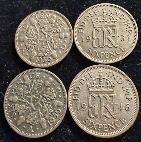 Pre 1947 silver sixpences - 4x, pre-1947