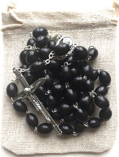 LARGE WOOD ROSARY    Italian Made    OVAL BEADS    Black
