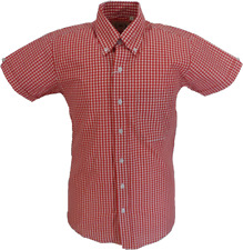 Short Sleeved Red Gingham Check Vintage/Retro Mod Button Down Shirt