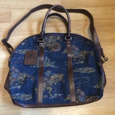 Carlton International Carpet Bag, Mary Poppins Style Rug Travel Bag Blue & Brown