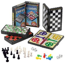 Set of 4 Board Games Magnetic Travel Chess Ludo Snakes and Ladders Draughts Game