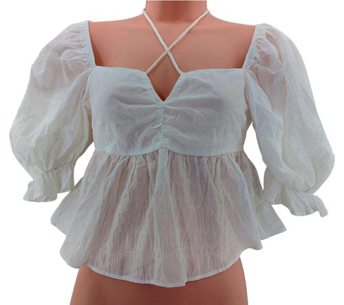 Zara white cotton puff sleeve - cotton,