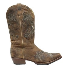 SHYANNE Womens Western Leather Cowboy Boots Brown Size UK 8 Distressed Floral
