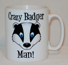 Crazy Badger Man Mug Can Personalise Funny Animal Lover Beware Stripe Hair Gift