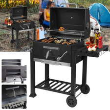 Outdoor BBQ Smoker Charcoal Barbecue Grill Portable Garden Warming Rack w/ Wheel