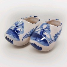 Delft Blue EH Clogs x2 Blue & White Pottery Handpainted 82mm Vintage 988902