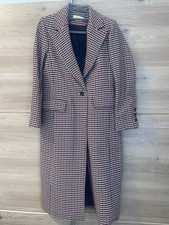 Boden Full Length Single Breasted Coat. Size 10P.  Blue,Red, Cream Check. NWOT