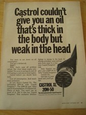 CASTROL XL 20W-50 LOW OIL CONSUMPTION MAXIMUM PROTECTION 1967 ADVERT A4 FILE 55