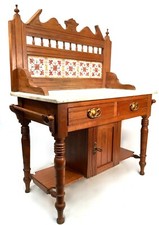 Antique Edwardian Wash Stand Table with Art Nouveau Ceramic Tiles c.1900
