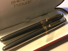 VINTAGE SHEAFFER PRELUDE (365) FOUNTAIN+ROLLERBALL SET, GUNMETAL/GT, M NIB, VGC