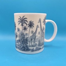 Luxury Safari Mug – Blue & White Giraffe and Zebra Jungle Print | Elegant Wildl
