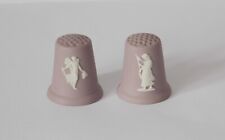 2 LILAC WEDGWOOD JASPERWARE THIMBLES. THE SPINNER & FLORAL GIRL
