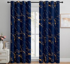 Blackout Curtains Eyelet Gold Black Silver Foil Marble Effect Thermal Curtain