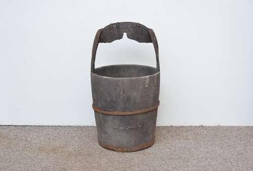 Old vintage wooden rice bucket - old,