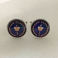 Enamelled half-penny ( 1/2p) Coin Cufflinks. Ideal Birthday / Christmas Gift