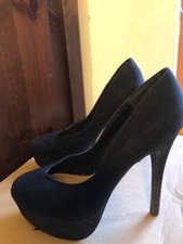 Women's black suedette 12 cm stiletto heel shoes with 3.5 cm platform 