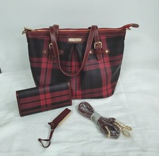 Vintage Polo Ralph Lauren Red Plaid Shoulder/Tote Bag & Wallet Set - HB19