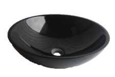 LUXURY  BLACK GLOSS MARBLE STONE ROUND BASIN SINK WASH BOWL BATHROOM 42CM