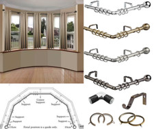 28mm 5-Sided Bay Window Metal Curtain Pole 475cm Complete Set Fittings Brackets