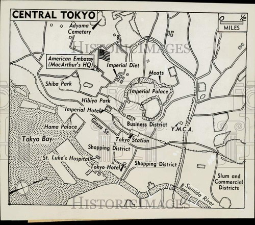 1945 press photo map tokyo - press, of
