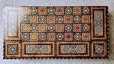 Antique Backgammon Set from Jordan, handmade with wood and mother of pearl