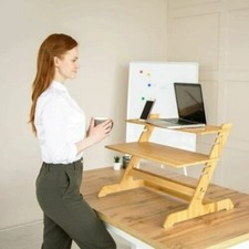 UK Standing Desk Converter Natural Bamboo Adjustable Sit Stand Riser Workstation