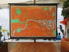 Rare vintage LONDON CITY MAP by Haack Gotha roll down educational school map