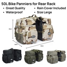 50L Waterproof Bike Rear Rack Bag Bicycle Double Pannier Seat Luggage Trunk Pack