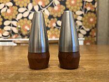VGC VINTAGE MID CENTURY DANISH TEAK AND STAINLESS STEEL SALT AND PEPPER POTS
