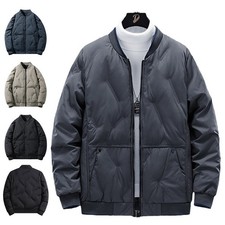 Mens Warm Bomber Jacket Full-Zip Quilted Coat Winter Autumn Casual Baseball Coat