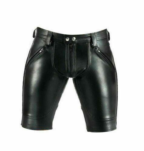 Rear zip leather shorts - zip,