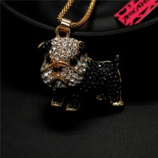Fashion Women Black Crystal Cute French Bulldog Puppy Sweater Chain Necklace