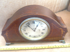 1939 VINTAGE HAC 8 DAY BRASS MOVEMENT WOOD INLAY MANTEL CLOCK NO TICK