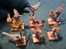 Country Artists Broadway Collection On Wooden Plinths (X6) Grey Wagtai/Siskin/Wr