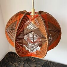Vintage orange brown threaded wooden mid century pendant light s