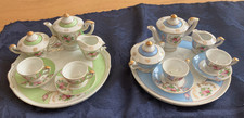 2 Small Antique Vintage Miniature Dolls House Blue & Green China Coffee/Tea Sets