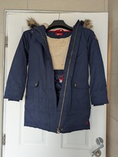 Joules Girls Navy Winter Coat With Fur Trim Hood Age 9-10yrs