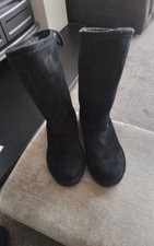 Womens Bearpaw Black Suede Sheepskin Boots