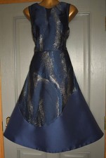 COAST NAVY BLUE & SILVER PRINT EVENING FORMAL OCCASION MIDI PARTY DRESS SIZE 18