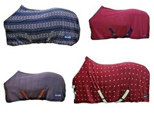 Fleece Horse Rug Cooler Stable Plain & Patterned Standard Neck Navy/Burgundy