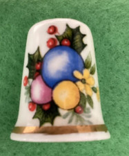 Finsbury Collectable fine bone China thimble Holly Christmas Baubles