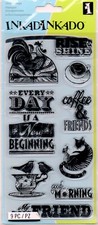 Inkadinkado Clear Stamps Set 'GOOD MORNING' Coffee, Teacup, Cockrel, Sentiments